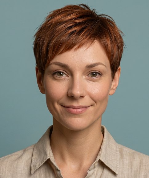 Corte pixie elegante con diferentes longitudes en todo el cabello