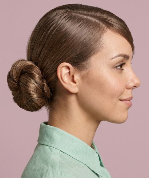 Cabello en un estilo recogido con nudo lateral - Vista lateral