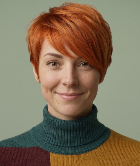 Corte de precisi&oacute;n para cabello corto cobrizo
