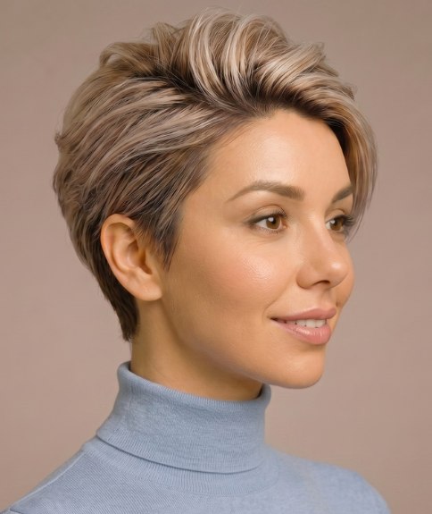 Cabello pixie rubio - Vista lateral