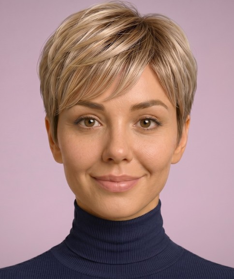 Corte pixie elegante para cabello rubio