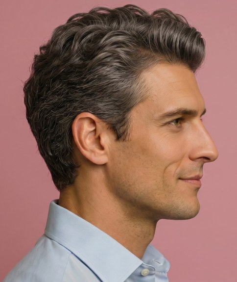 Corte de cabello para hombres con canas - Vista lateral