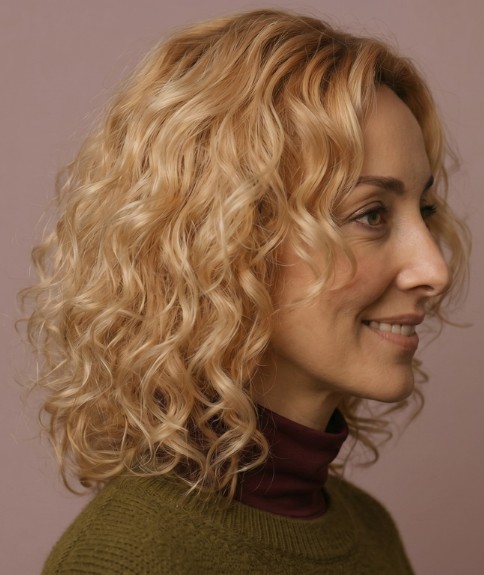 Cabello de largo medio con ondas - Vista lateral
