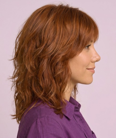 Cabello que roza los hombros con capas marcadas - Vista lateral