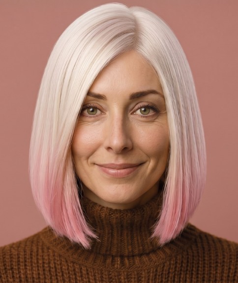 Peinado bob con degradado de rubio a rosa