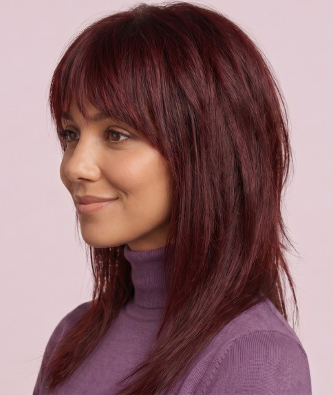 Cabello largo con muchas capas y movimiento - Vista lateral