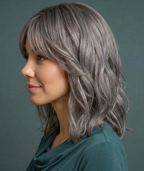 Cabello a la altura de los hombros estructurado en capas - Vista lateral