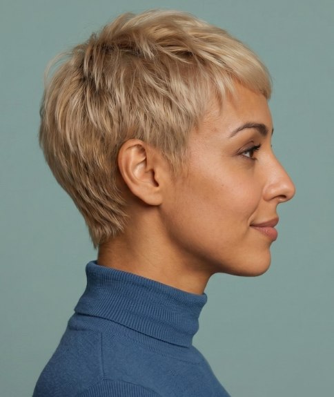 Corte pixie atrevido para cabello rubio - Vista lateral