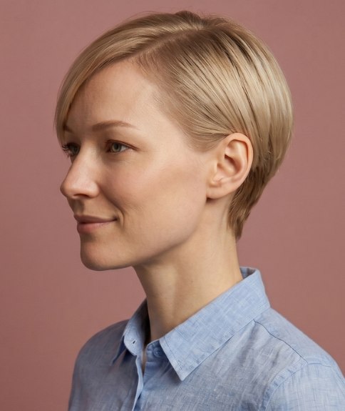 Cabello liso trabajado en un corte de ca&iacute;da suave con raya lateral