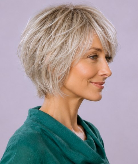 Corte de cabello moderno con capas intensas - Vista lateral