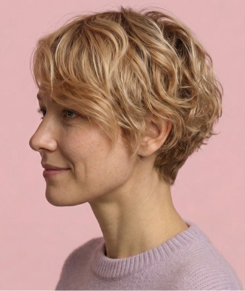 Cabello corto con peinado casual - Vista lateral