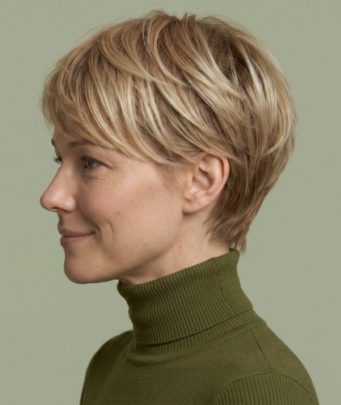 Cabello corto femenino - Vista lateral