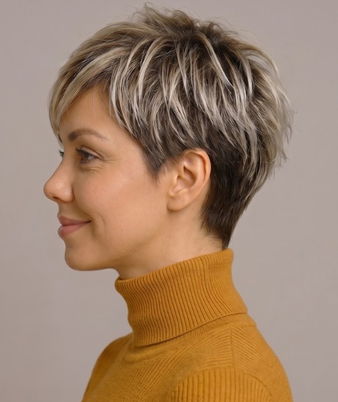 Corte de pelo pixie, f&aacute;cil de peinar | Vista lateral