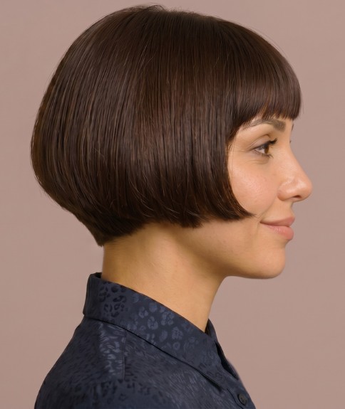 Peinado bob muy corto con flequillo - Vista lateral