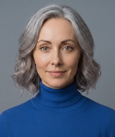 Bob ondulado justo por encima de los hombros para cabello gris