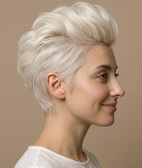 Cabello rubio platino muy corto