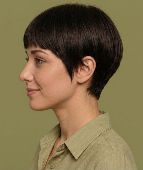 Cabello corto con flequillo sobre la frente