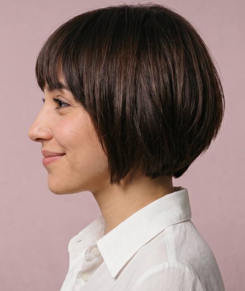 Cabello marr&oacute;n chocolate en un corte bob
