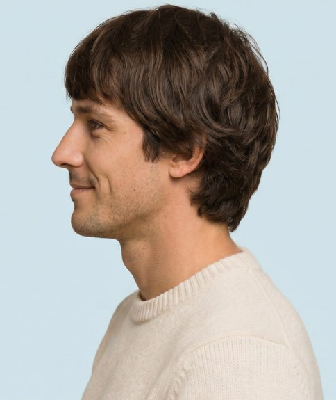 Corte de pelo masculino con volumen y flequillo